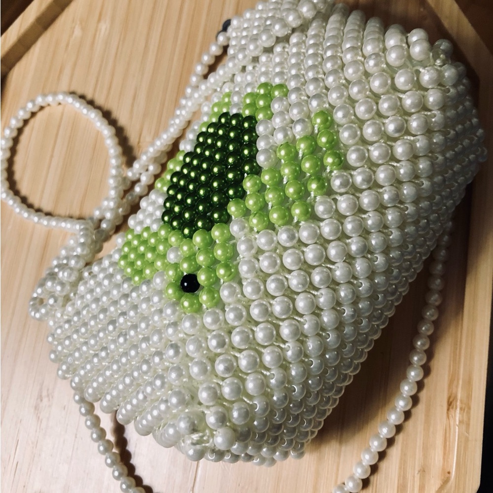 Elegant faux Pearl Beaded Women's Bag turtle image on front